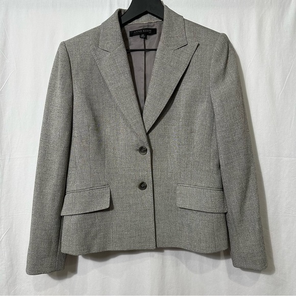 Anne Klein Suit Size 10P Lined Grey Blazer Long Sleeve Collared 2 Button Front - Picture 2 of 8